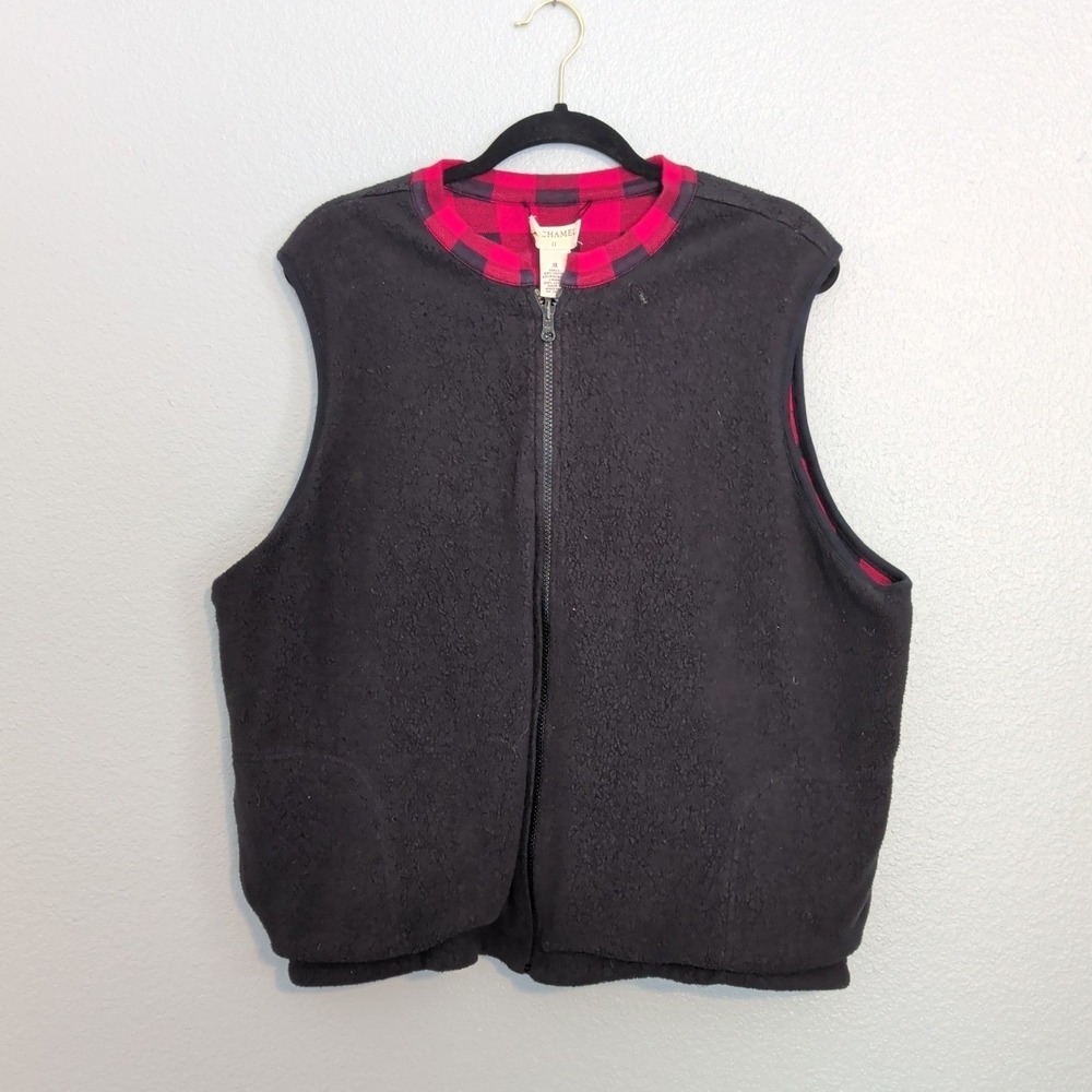 Bechamel II Reversible Vest Black & Red Plaid Plus Size 1X Vintage Cozy EUC